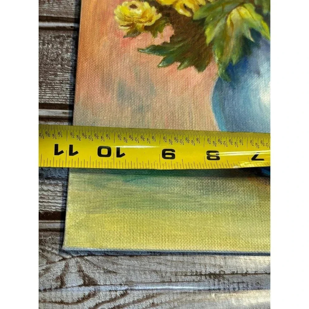 Flowers Yellow Roses Pajnting Oil on Canvas Mid Century Signed Vintage MCM - Picture 8 of 8